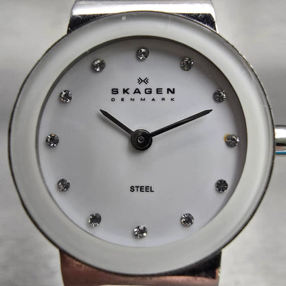 Skagen Denmark Steel Watch Women 22mm White Dial Silver Tone 358XSSLWW New Batt1