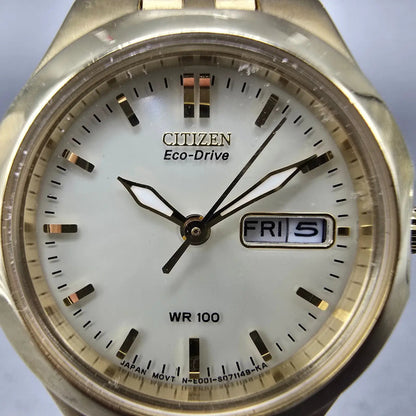 Citizen Eco-Drive Croso Watch Women 27mm Cream Dial Gold Daydate Round Runs JP1