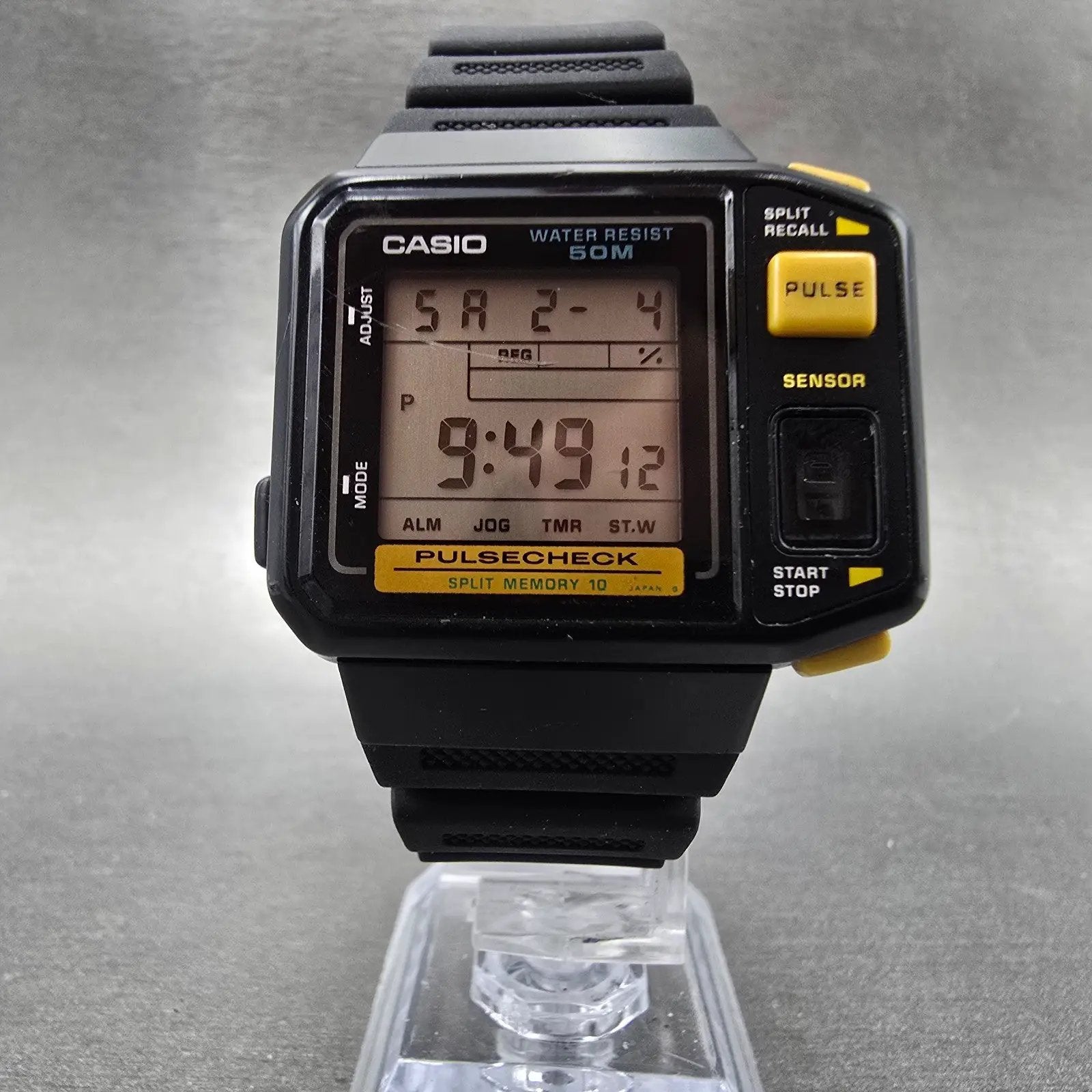 Casio JP-100W Pulse Check Watch Men 38mm Black Yellow Chronograph New Battery5