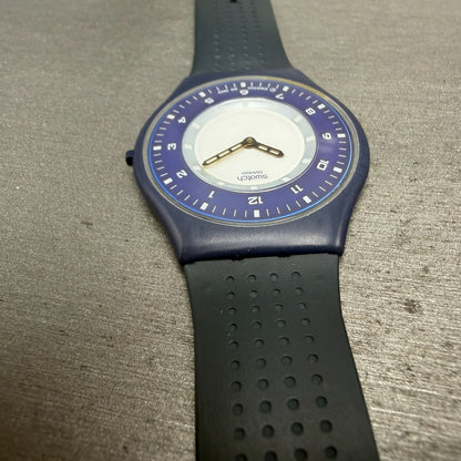 Swatch Skin Monoblue Watch Men 34mm White Dial Blue Tone Round SFN100 New Batt4