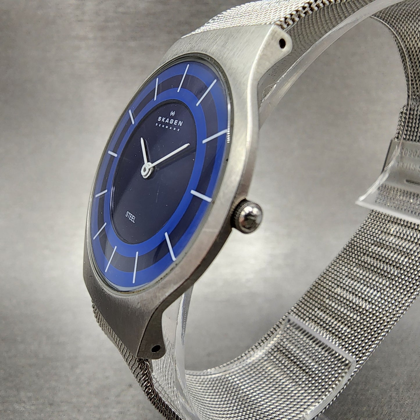 Skagen Watch Men 34mm Blue Dial Steel Date Round Mesh A233LSSN New Battery