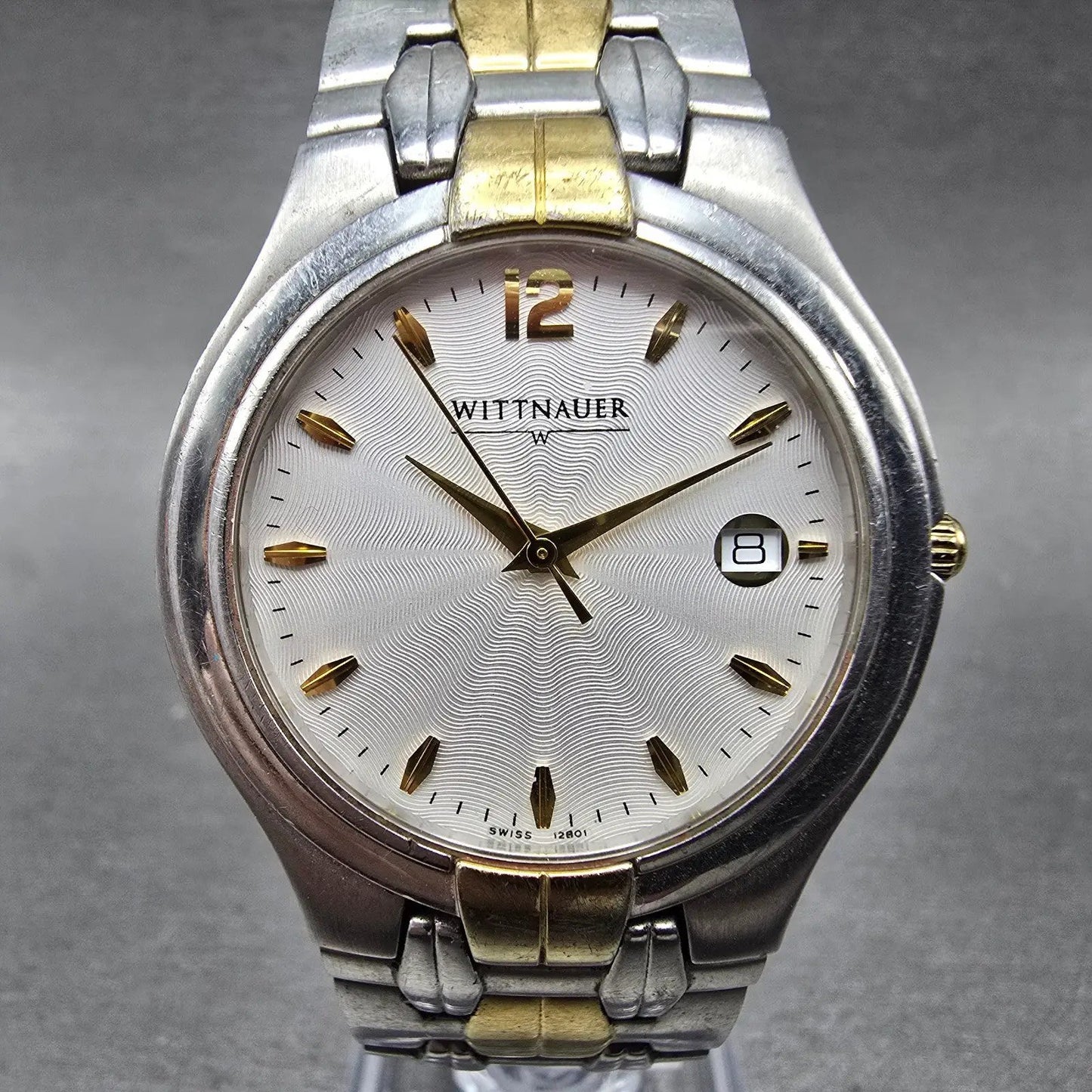Wittnauer Watch Men 35mm White Dial Two Tone Date Round 12B01 New Battery0