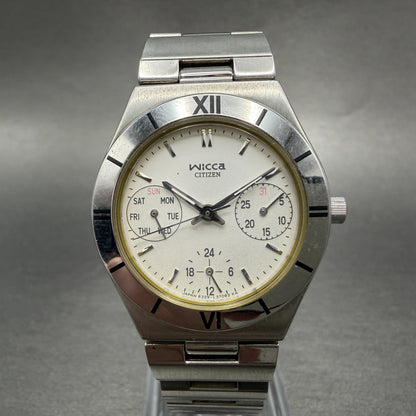 Citizen Wicca Watch Women 31mm White Dial Silver Tone Daydate Round New Battery0