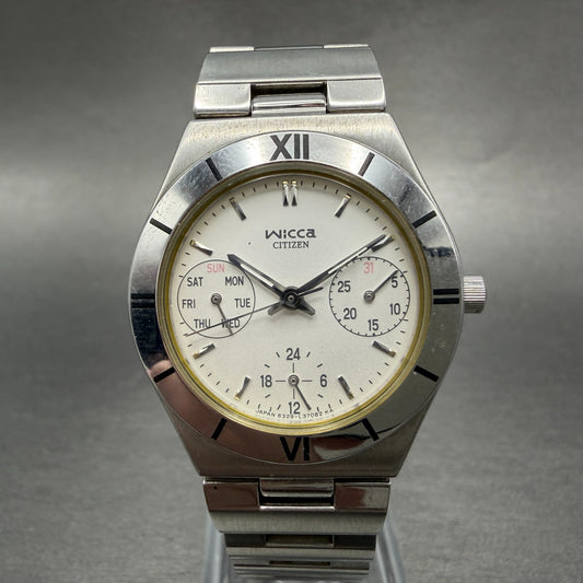 Citizen Wicca Watch Women 31mm White Dial Silver Tone Daydate Round New Battery0