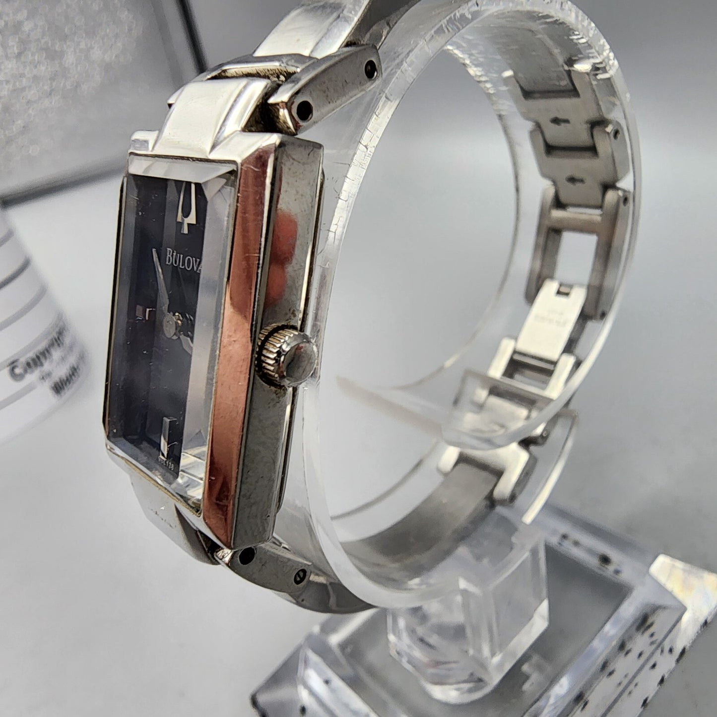 Bulova Watch Women Silver Tone Black Dial 18mm Rectangel 96L138 New Battery
