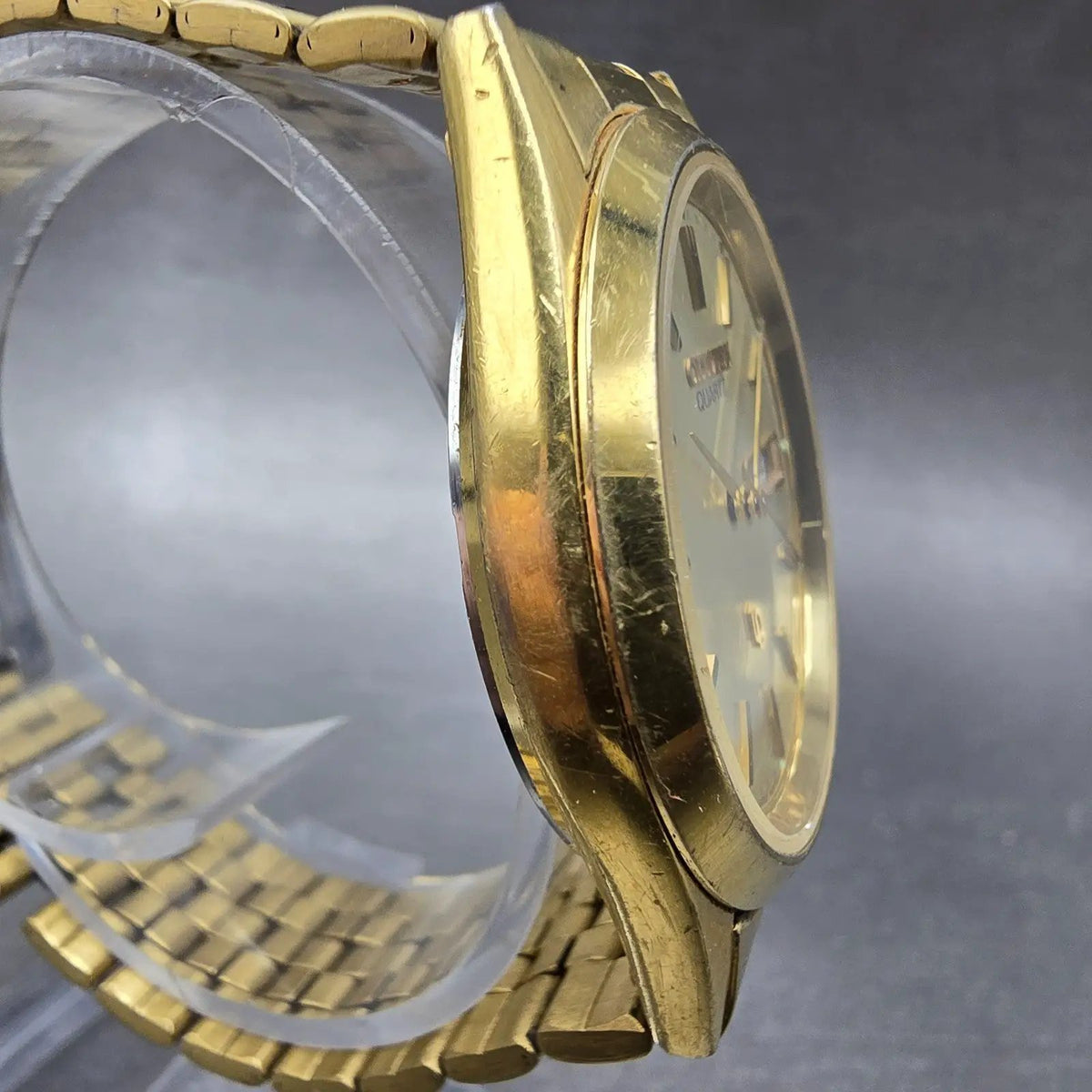 Citizen CQ Watch Men 35mm Champagne Dial Gold Tone Daydate 6101-R06501 New BattG3