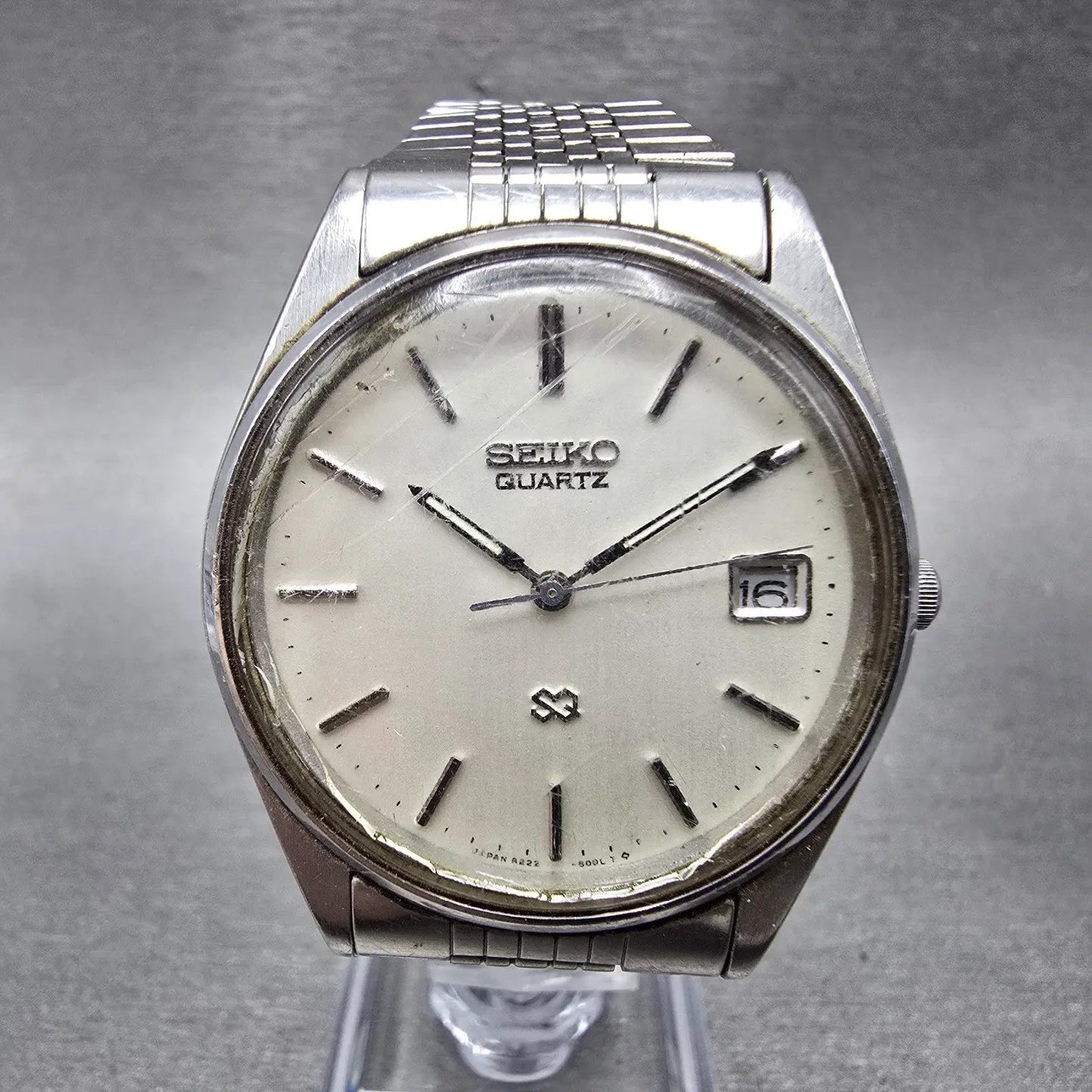 Seiko SQ Watch men 35mm Silver Dial Silver Tone Date READ!!!! 8222-8029 New Batt0