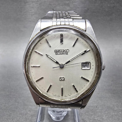 Seiko SQ Watch men 35mm Silver Dial Silver Tone Date READ!!!! 8222-8029 New Batt0