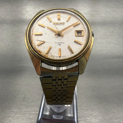 Seiko Automatic Watch Men 36mm White Dial Gold Tone Date Round 7005-8022 Works5