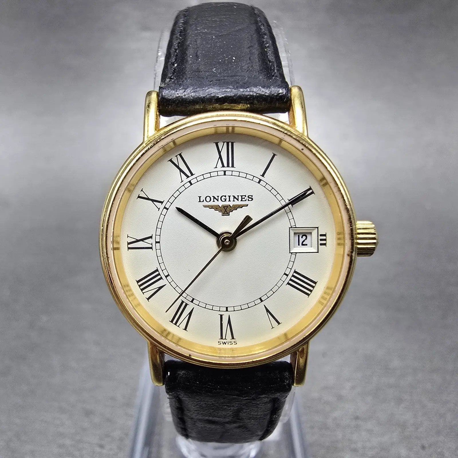 Longines Watch Women 23mm White Dial Gold Tone Date Round L4.220.2 New Battery0