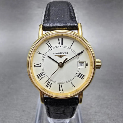 Longines Watch Women 23mm White Dial Gold Tone Date Round L4.220.2 New Battery0