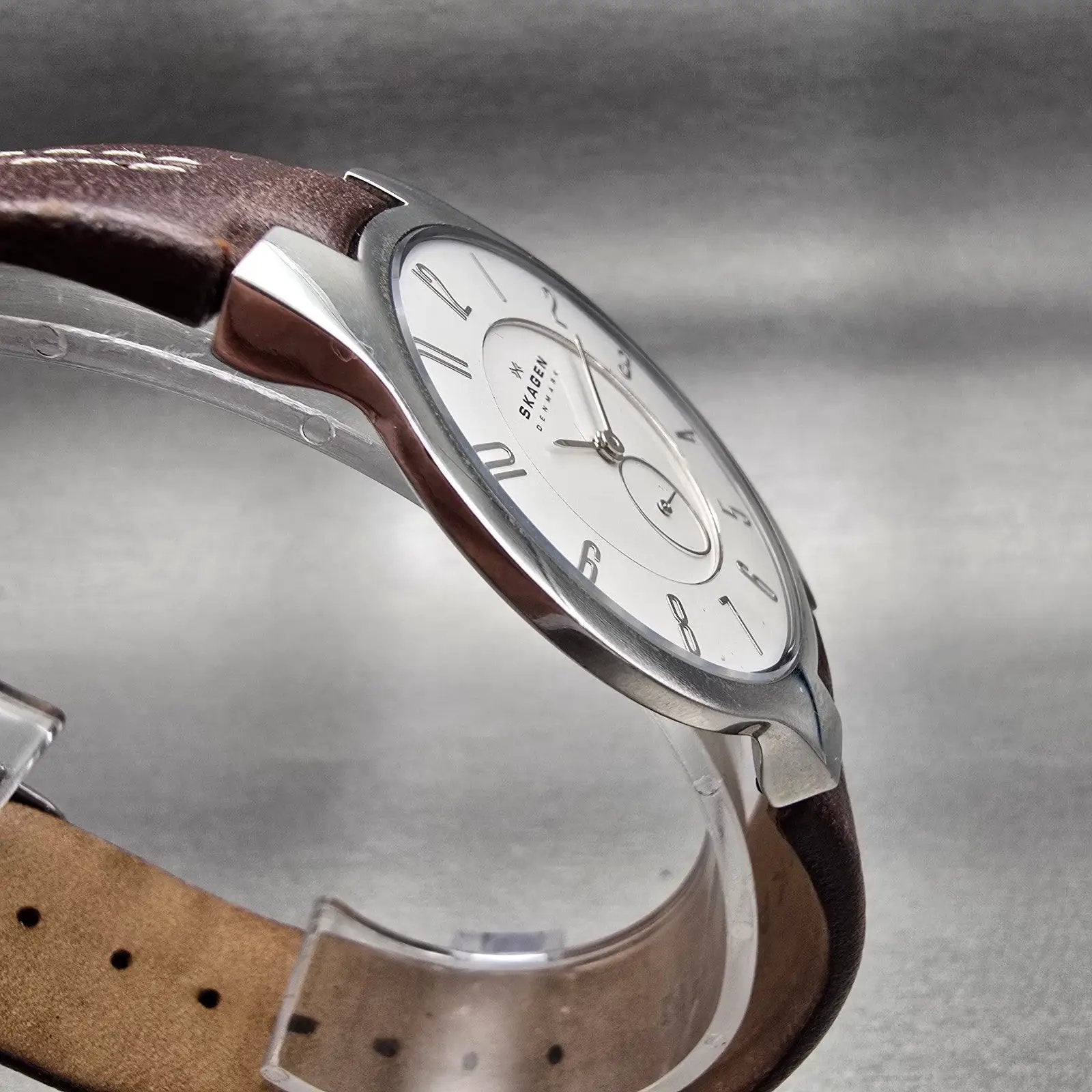Skagen Watch Men 34mm Silver Dial Silver Tone Round 433LSL1 READ!!!! New Battery3