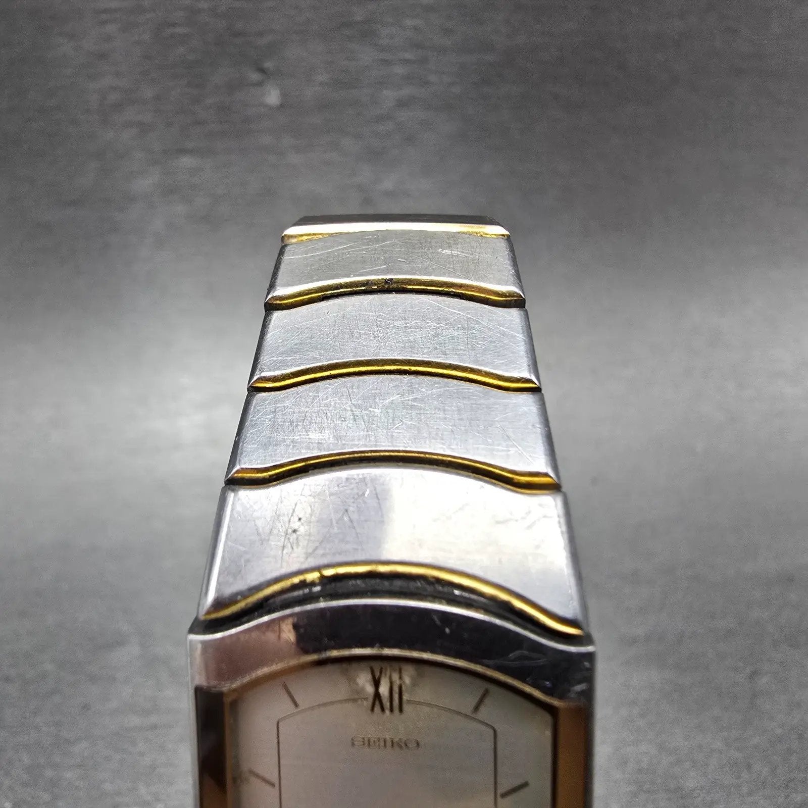 Seiko ARC Tank Watch Women 21mm Silver Dial Two Tone Rectangle 1220-529A  PARTS5