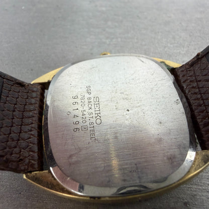 Seiko Watch Men 33mm Champagne Dial Gold Tone Round 7820-5420 New Battery10