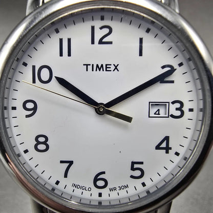 Timex Easy Reader Watch Men 36mm White Dial Two Tone Date Round New Battery T31