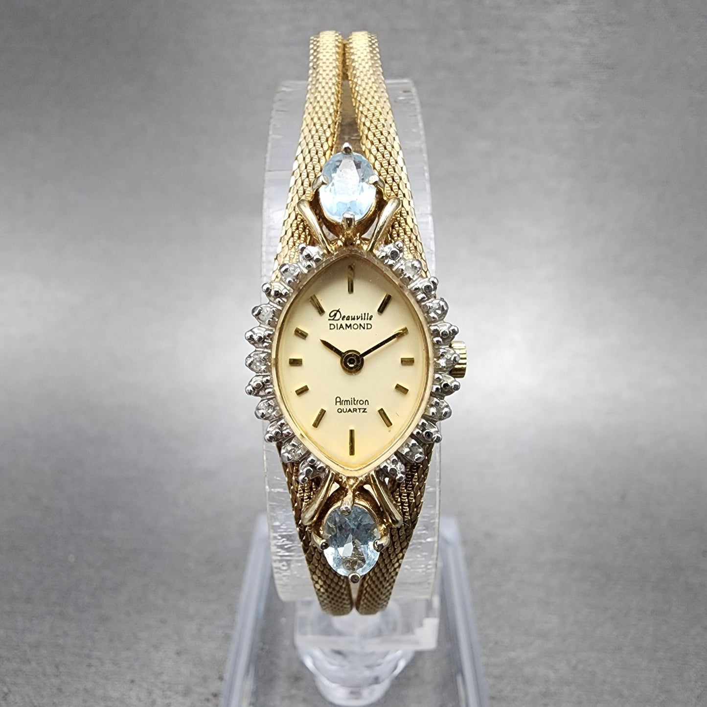 Armitron Deauville Diamond Watch Women 15mm Gold Dial Gold Tone Oval New Battery0