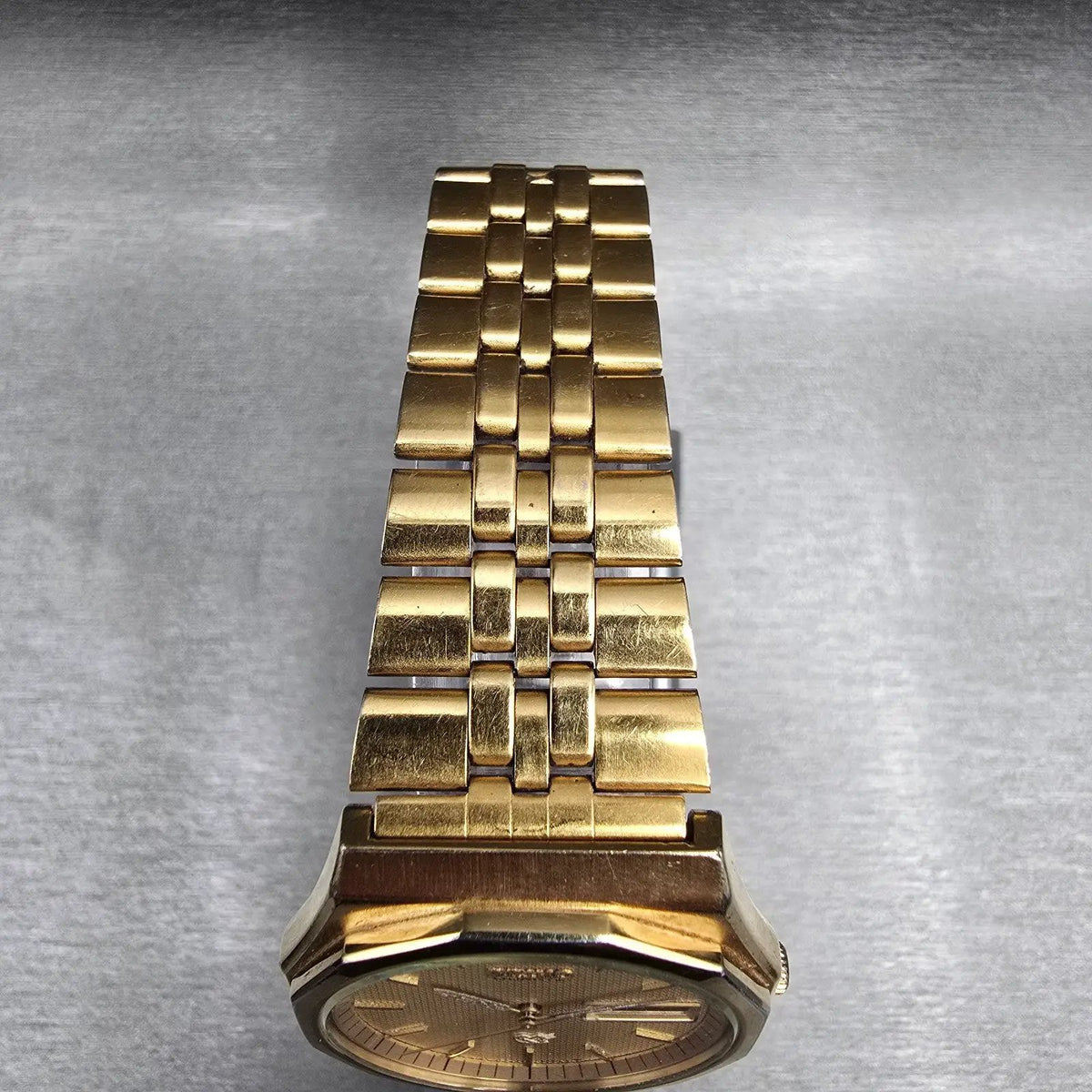 Seiko SQ Watch Men 32mm Gold Dial Gold Tone Daydate Hexagon 8C23-6059 New Batt K4