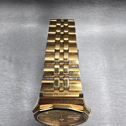 Seiko SQ Watch Men 32mm Gold Dial Gold Tone Daydate Hexagon 8C23-6059 New Batt K4