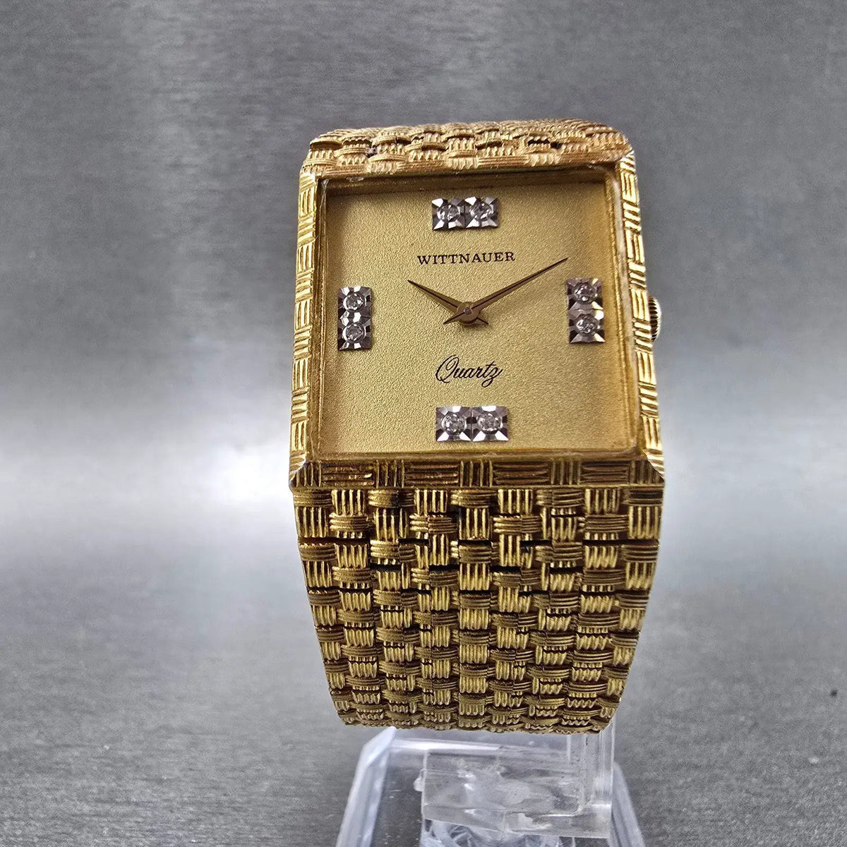 Wittnauer Tank Watch Men 25mm Gold Dial Gold Tone Rectangle Mesh Band New Batt 65