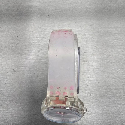 Swatch PINK SPOTS Watch Women Silver Dial Clear Case Round LK316 New Battery4