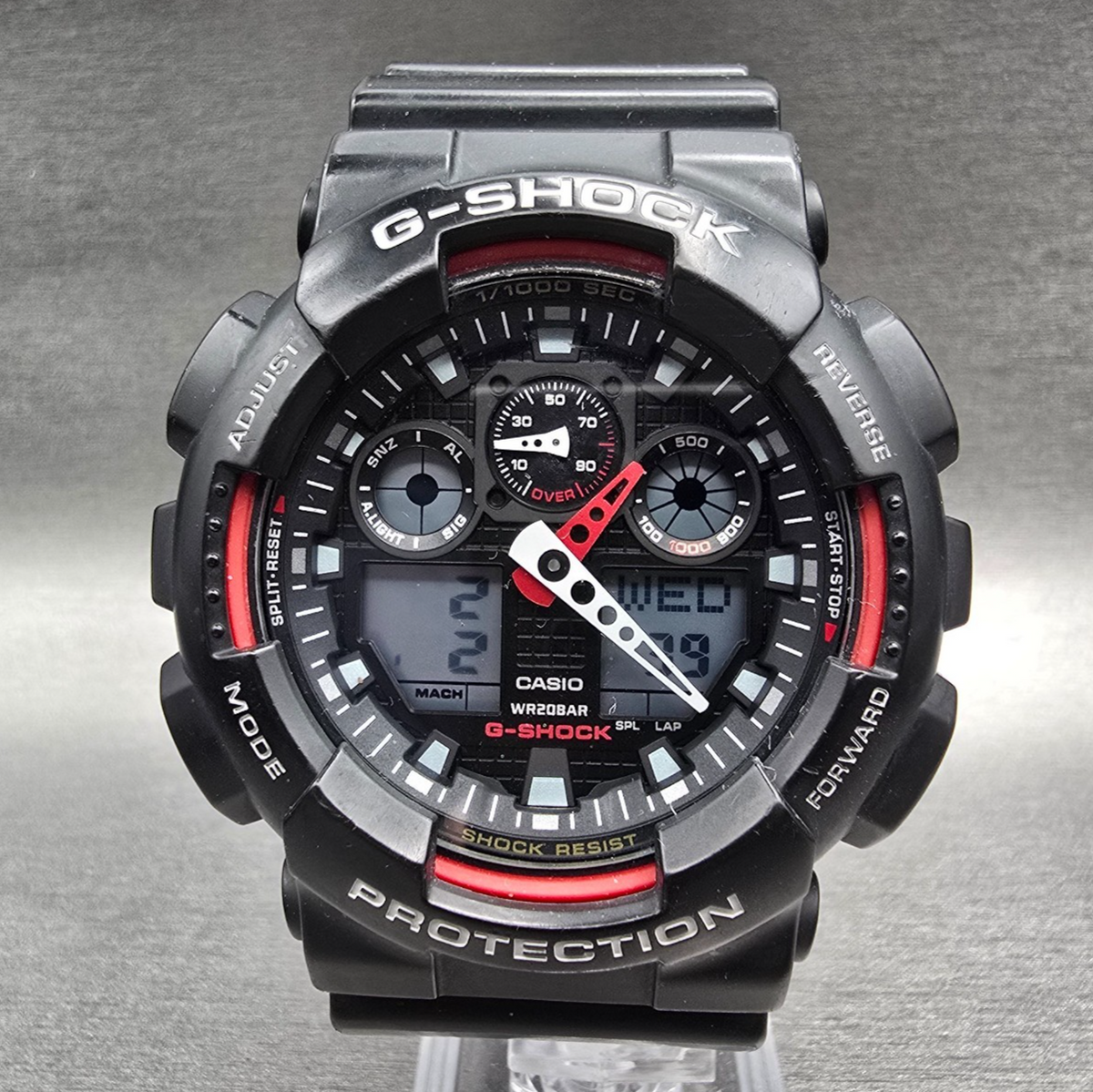 Casio G-Shock GA-100 Watch Men 51mm Black Red Chrono Round Alarm New Battery JP0