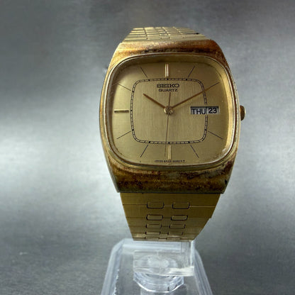 Seiko Tank Watch Men 32mm Champagne Dial Gold Tone Daydate 6433-5030 New Battery5