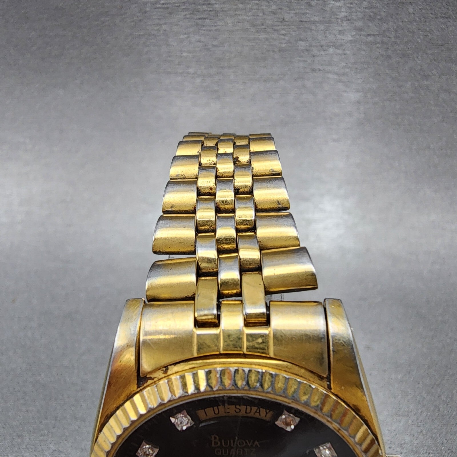 Bulova President Watch Men 36mm Black Dial Gold Tone Daydate 97D39 New Battery4