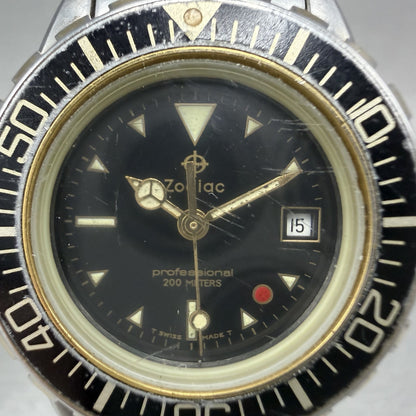 Zodiac Professional Dive Watch Women 29mm Black Dial Two Tone Date Red Dot Works1
