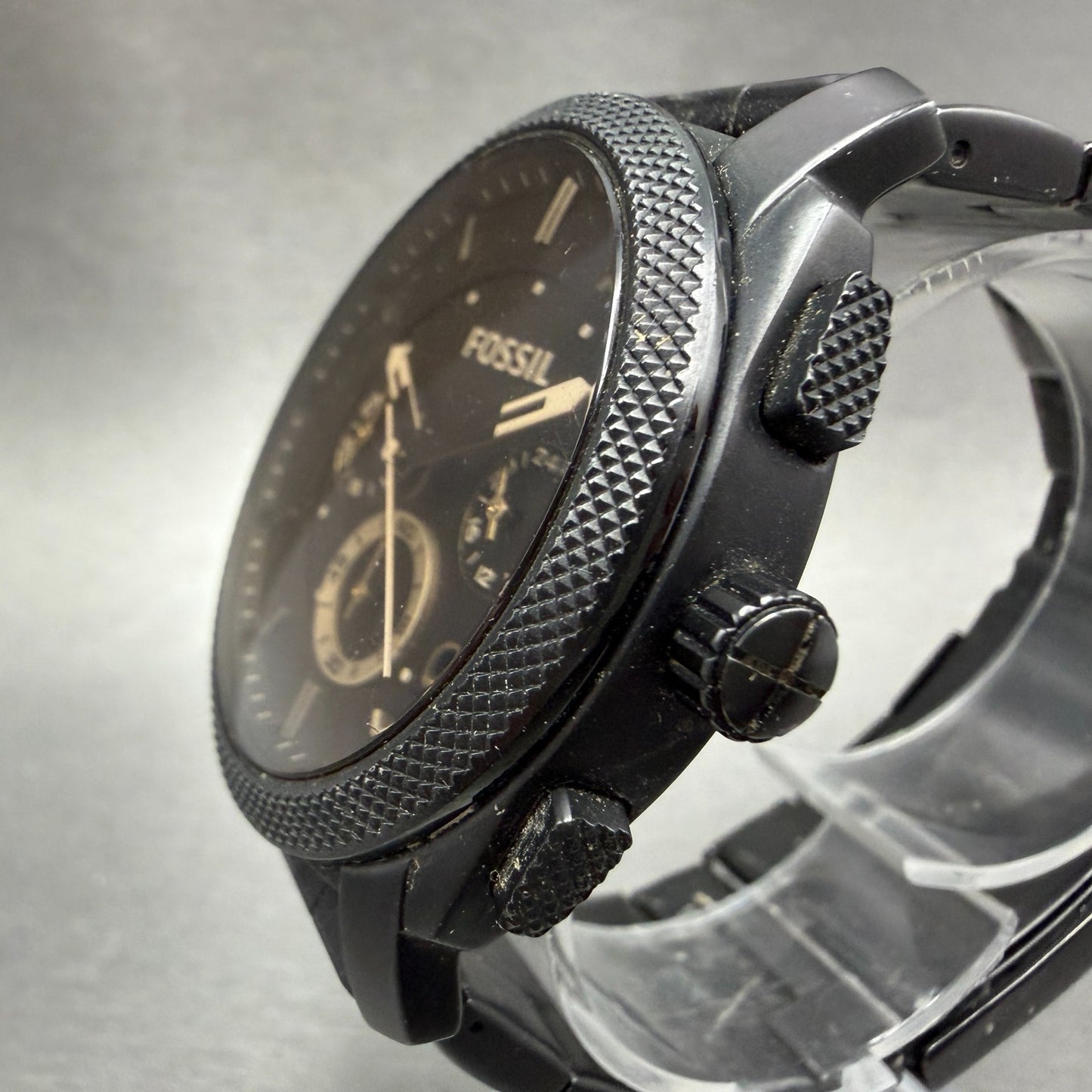 Fossil Machine Chronograph Watch Men 42mm Brown Dial Black Tone FS-4682 New Batt2