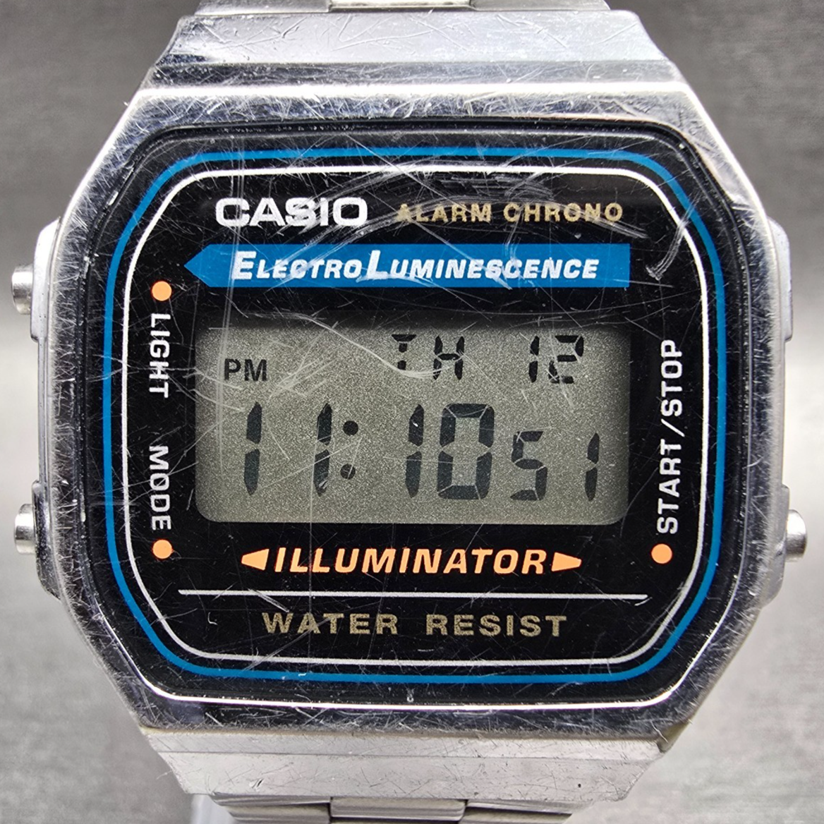 Casio A168 Digital Watch Men 36mm Black Dial Silver Tone Chrono Alarm New Batt1
