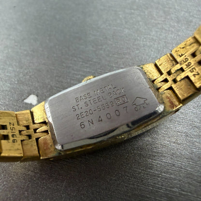 Seiko Tank Watch Women 12mm Champagne Dial Gold Tone 2E20-5559 New Battery VTG 210