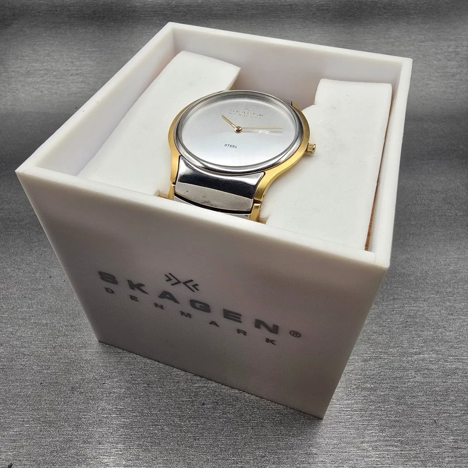 Skagen Denmark Watch Men 38mm Silver Dial Two Tone Round 256GLX New Battery1
