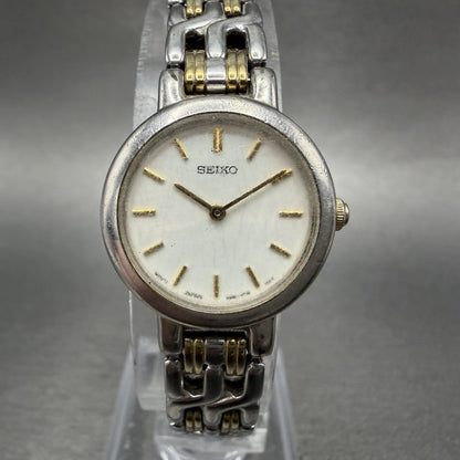 Seiko Watch Women 21mm White Dial Two Tone Round 1N00-1E09 New Battery ABC0