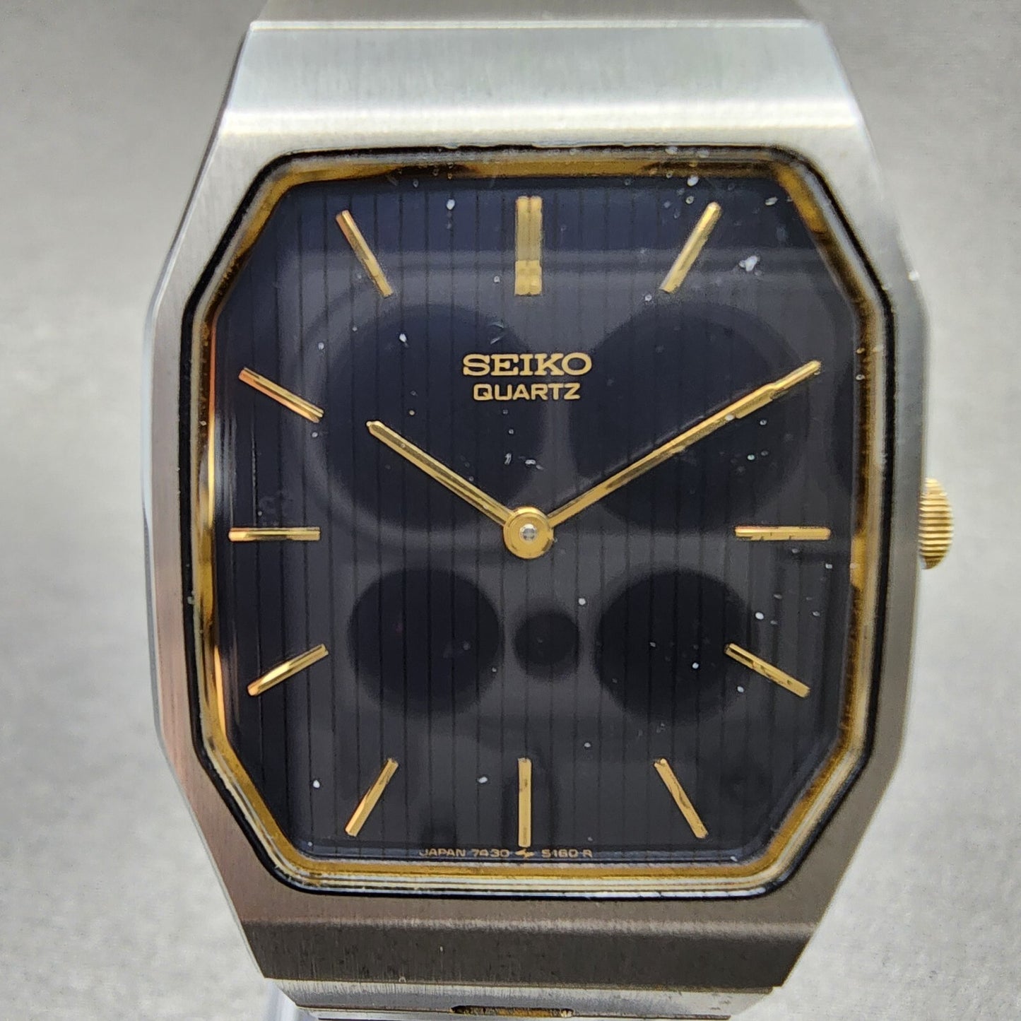 Seiko Tank Watch Men 28mm Black Dial Two Tone Round 74305089 New Battery1