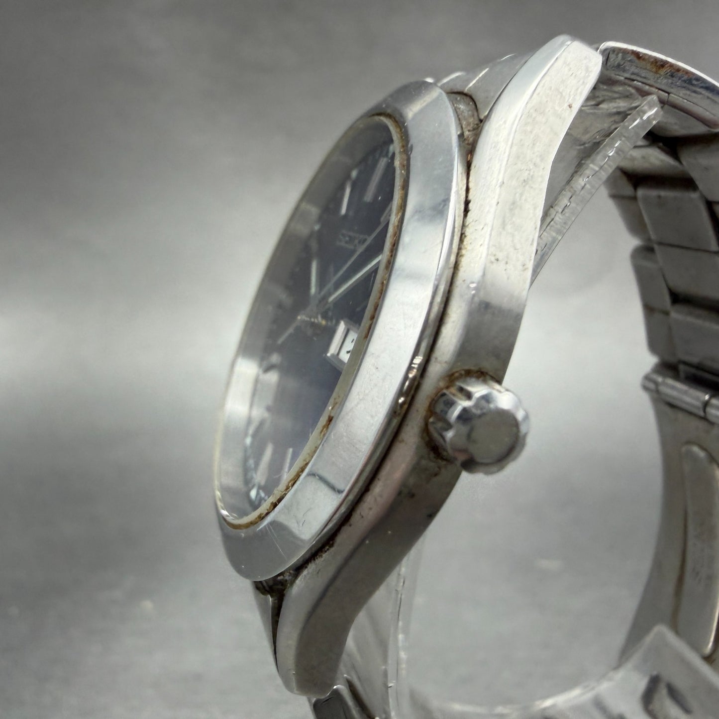 Seiko Watch Men 37mm Blue Dial Silver Tone Daydate Round 7N43-9080 PARTS3