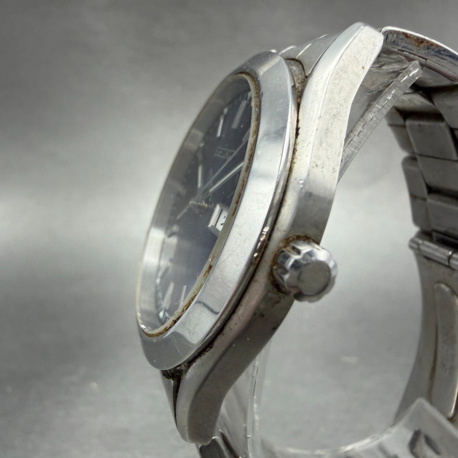 Seiko Watch Men 37mm Blue Dial Silver Tone Daydate Round 7N43-9080 PARTS3