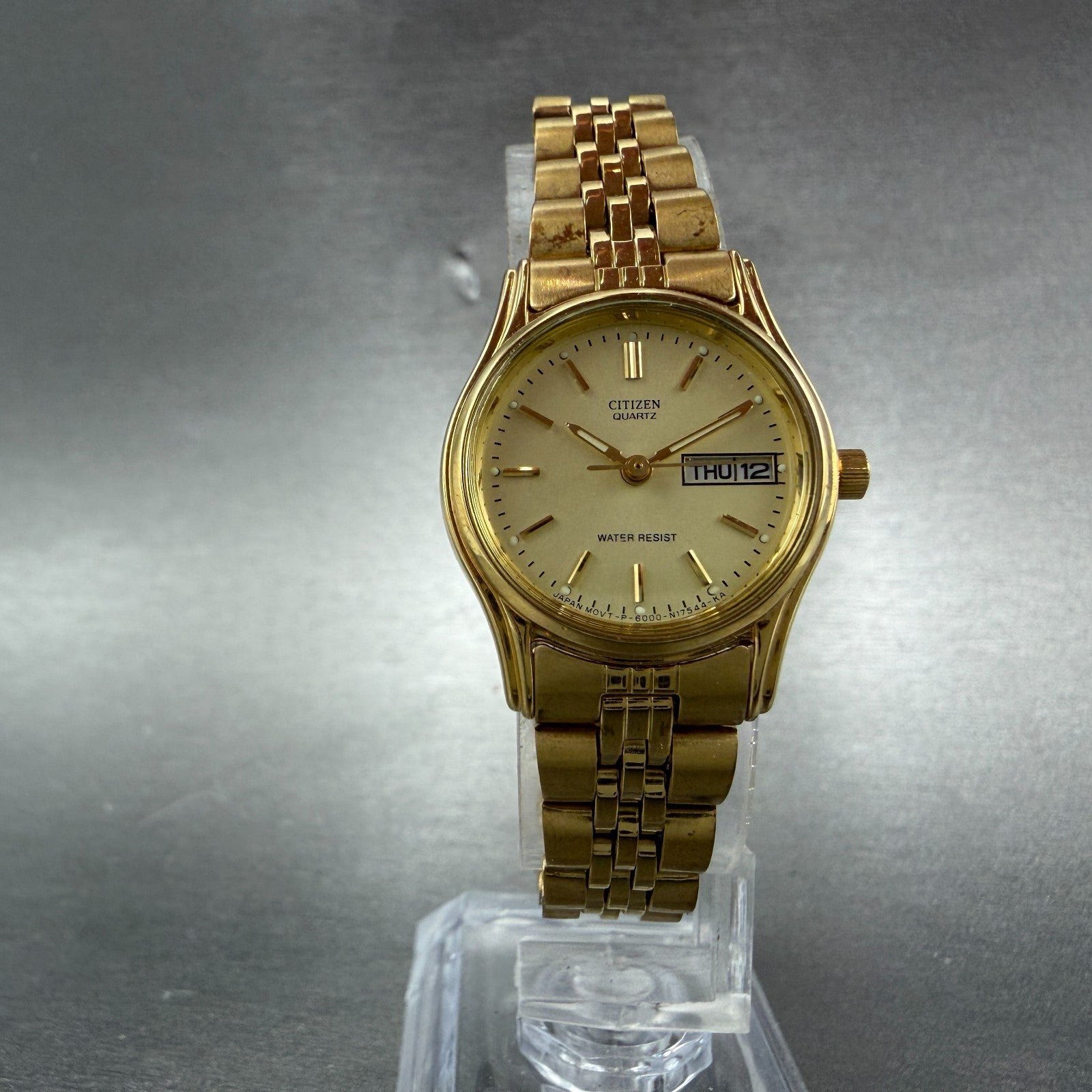 Citizen Watch Women 23mm Champagne Dial Gold Tone Daydate 6000-S38231 New BattAB5
