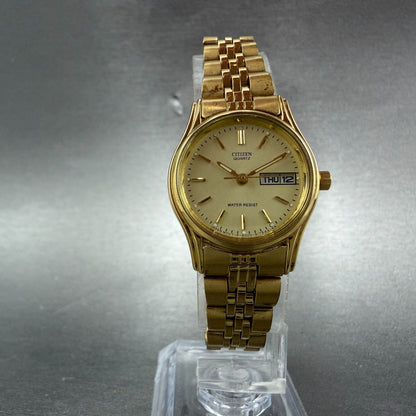 Citizen Watch Women 23mm Champagne Dial Gold Tone Daydate 6000-S38231 New BattAB5