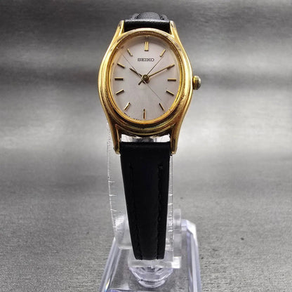 Seiko Watch Women 20mm Silver Dial Gold Tone Oval 4N01-5060 New Battery VTG A5