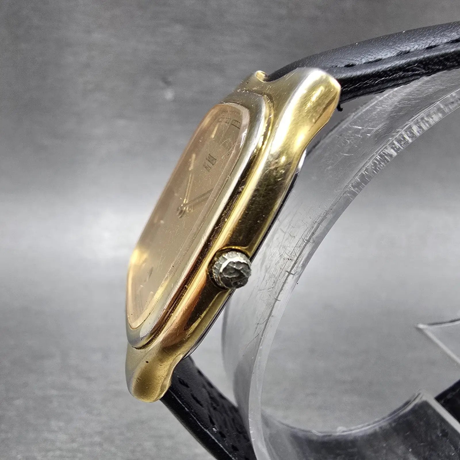 Seiko Tank Watch Men 30mm Gold Dial Gold Tone Rectangle Date 5y39-5089 New Batt2