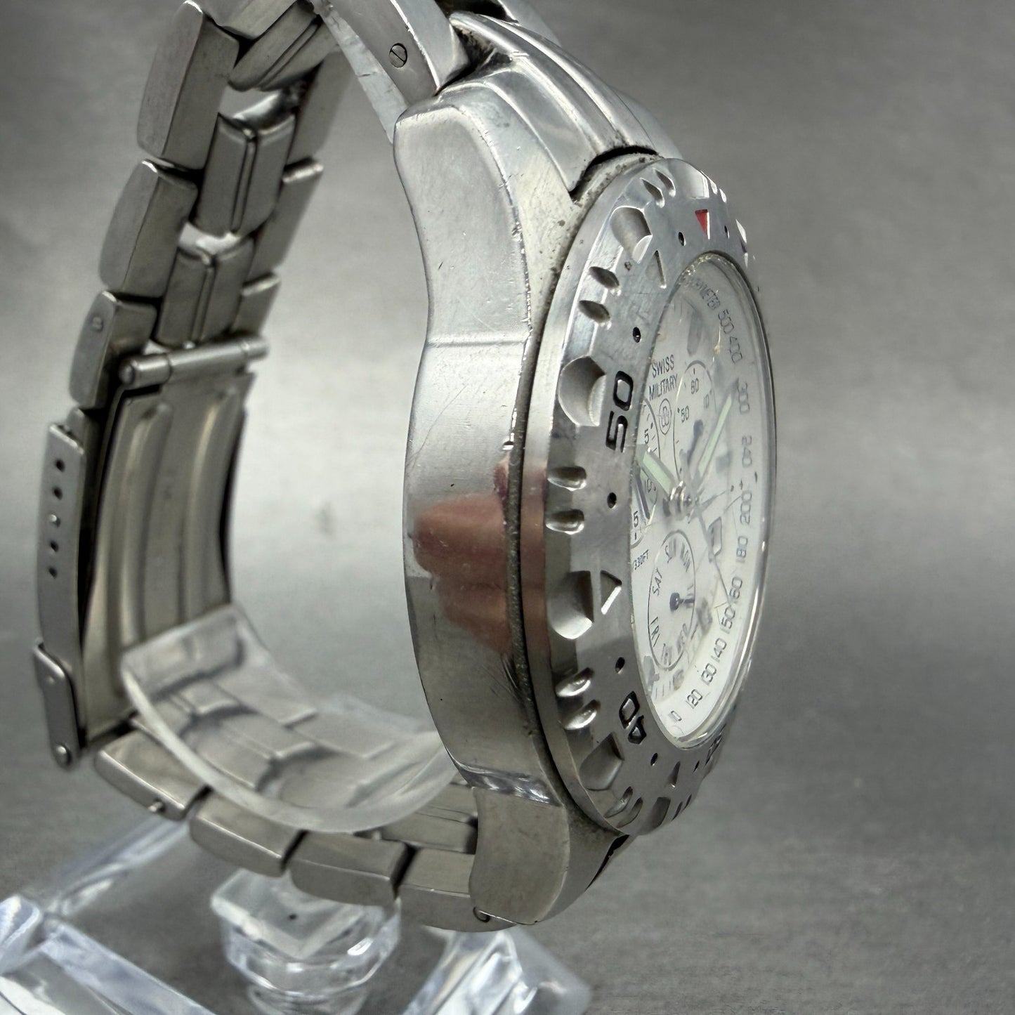 Swiss Military Chronograph Watch Men 40mm White Dial Steel Daydate 1587M PARTS4