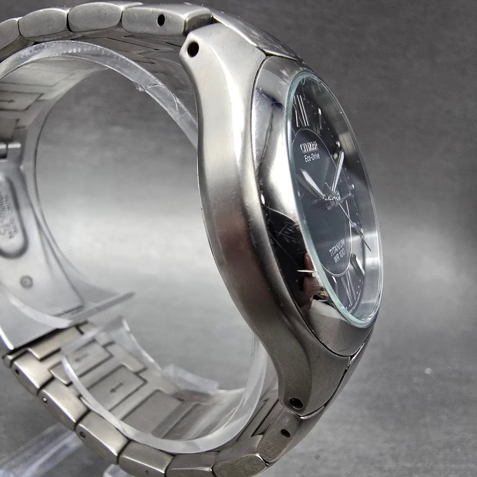 Citizen Eco-Drive Watch Men 37mm Black Dial Titanium Daydate E101-K18434 Runs3