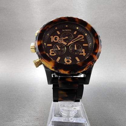 Nixon 4220 Chrono Watch Women 42mm Black Dial Black Tortoise Date New Battery6