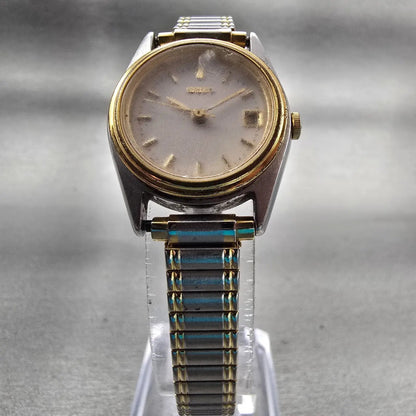 Seiko Watch Women 24mm White Dial Two Tone Date Round 7N82-0399 New Battery VTG5