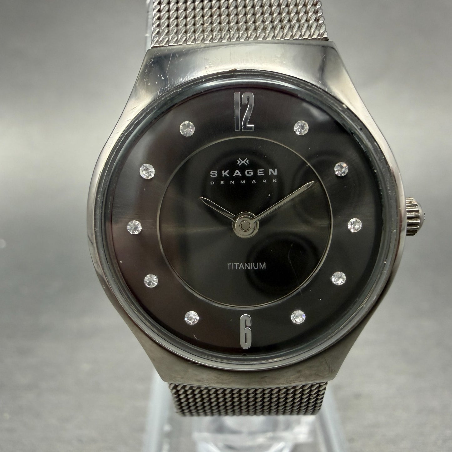 Skagen Watch Women 24mm Black Dial Titanium Mesh Band 233XSTTM New Battery0