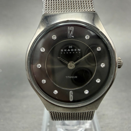 Skagen Watch Women 24mm Black Dial Titanium Mesh Band 233XSTTM New Battery0