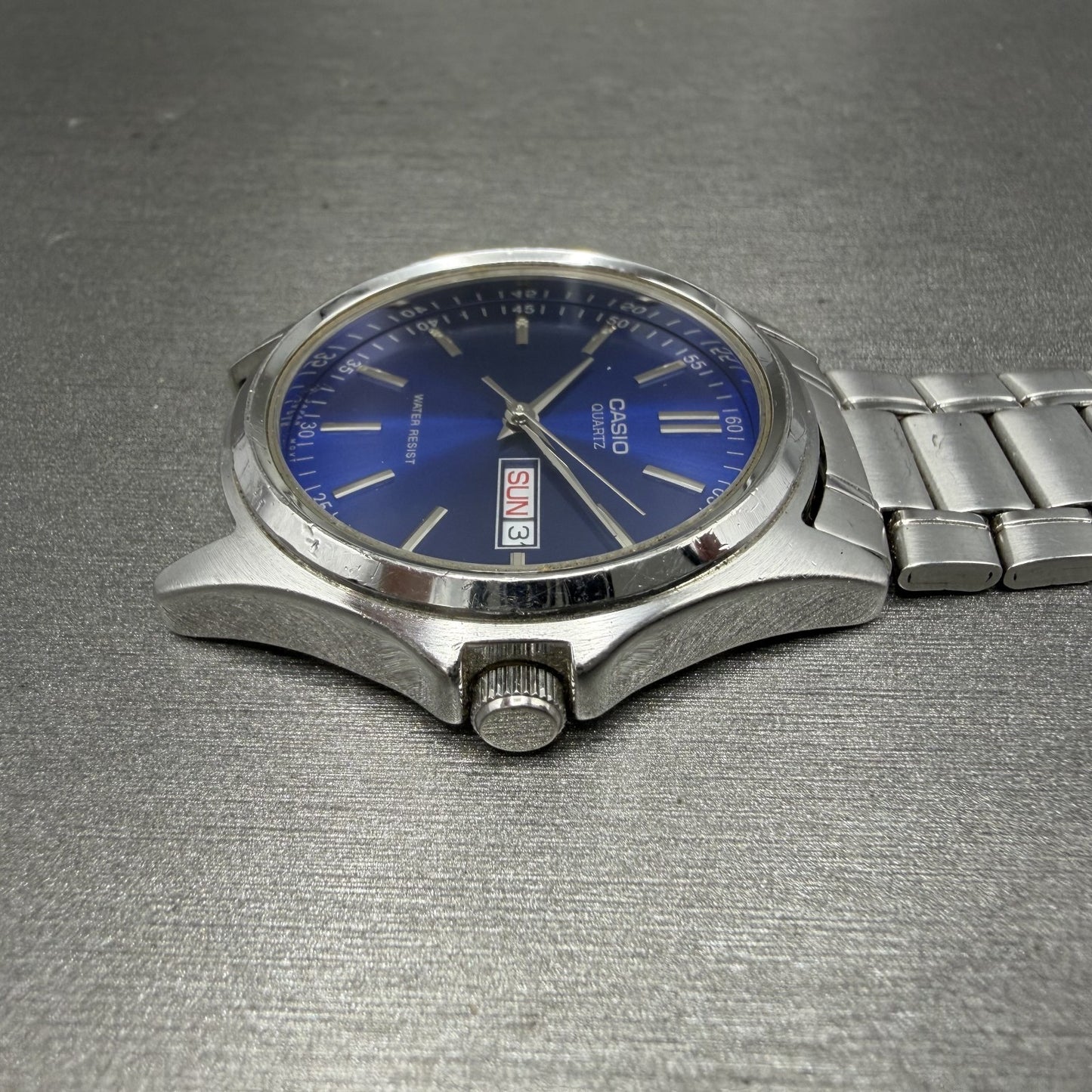 Casio Watch Men 37mm Blue Dial Silver Tone Daydate MTP1239DJ New Battery3