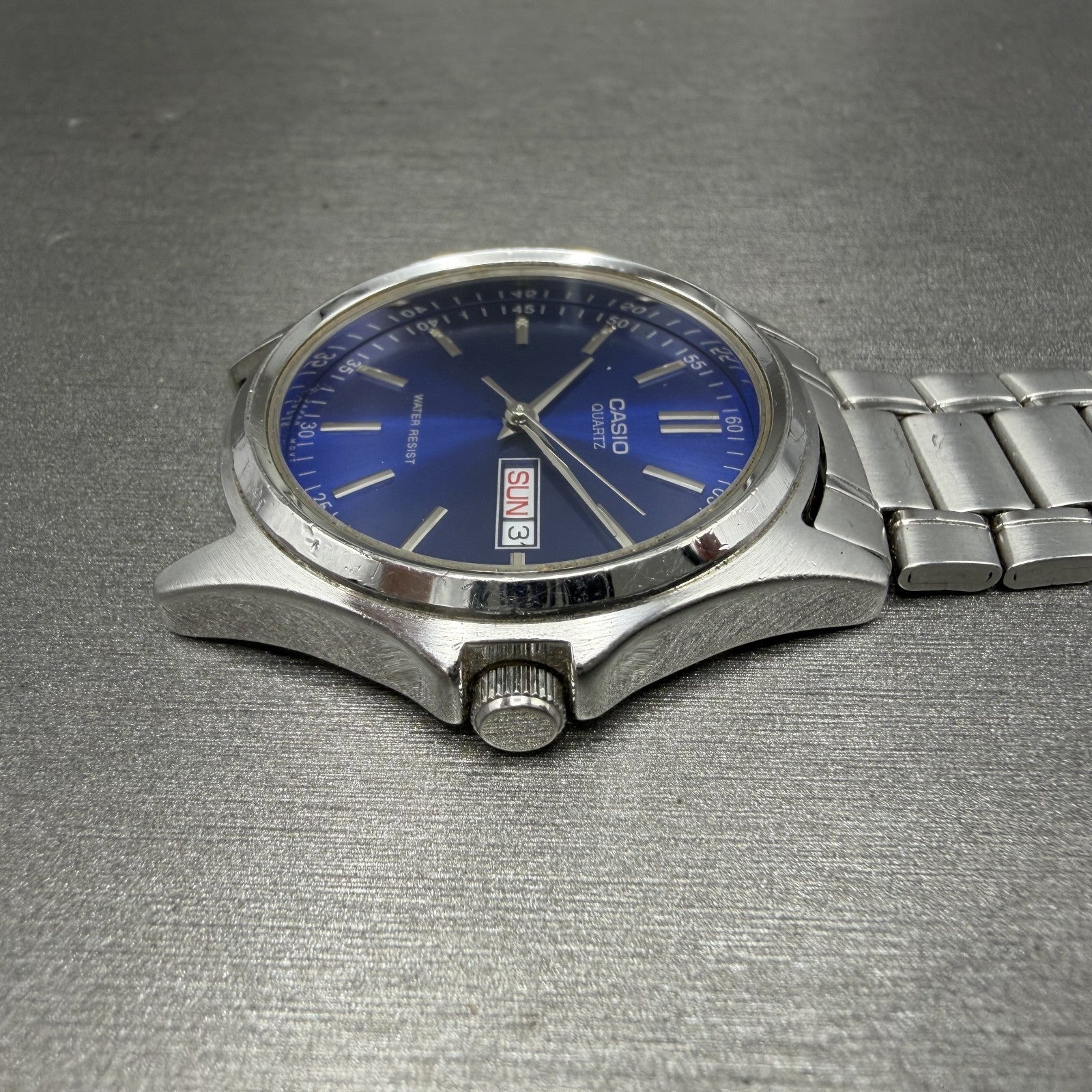 Casio Watch Men 37mm Blue Dial Silver Tone Daydate MTP1239DJ New Battery3