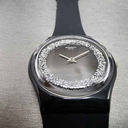 Swatch Sparkle Night Watch Women 34mm Black Dial Black Tone Round READ! New Batt2