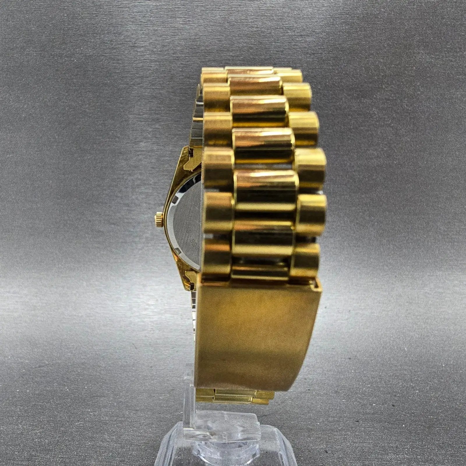 Waltham President Watch Men 36mm Gold Dial Gold Tone Daydate Round New Battery8